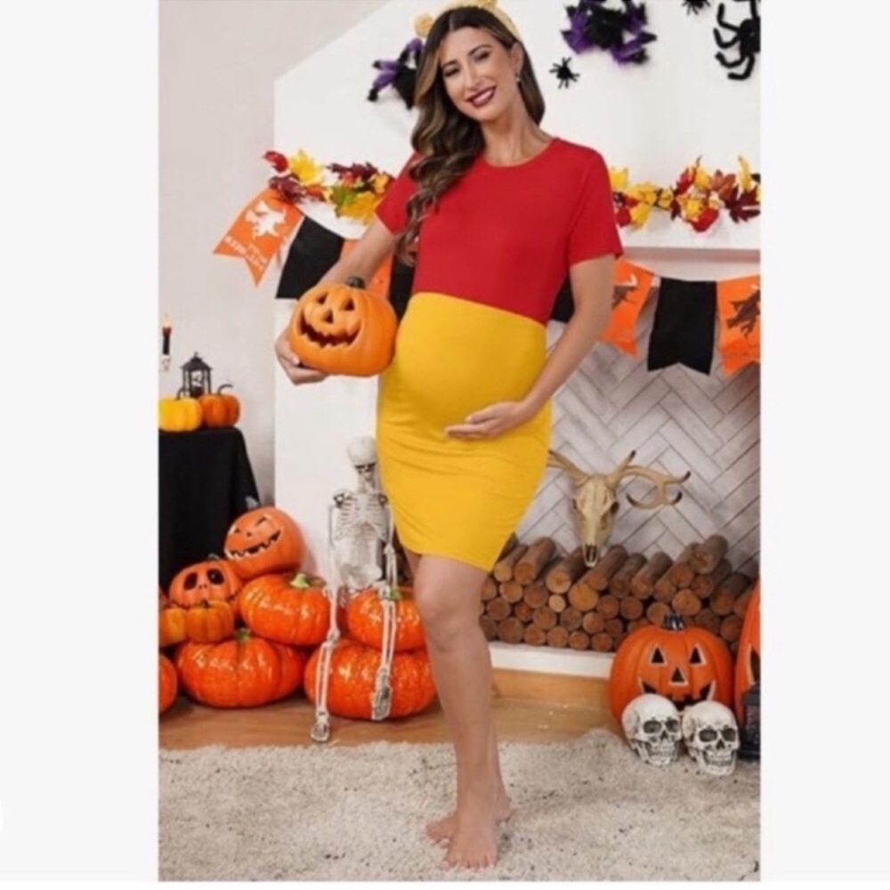Colorblock Red and Yellow Midi Dress